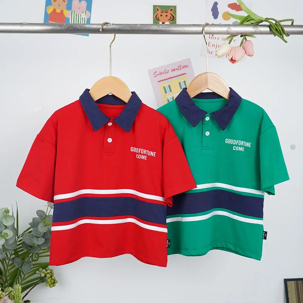 卸売キッズ特大Tシャツサマークールトップス子供服男の子コットンPOLOシャツストライプTシャツ