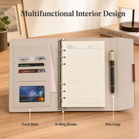 Carnet à spirales en cuir PU A5/B5 pour entreprise, logo personnalisé OEM, reliure à 6 anneaux, 80 g/m², 200 pages, 100 feuilles, cadeau