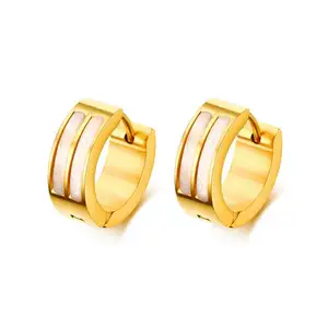 EKE135 Canada bridesmaid jewelry ladies clip high quality huggie hoop surgical steel shell gold earrings for women