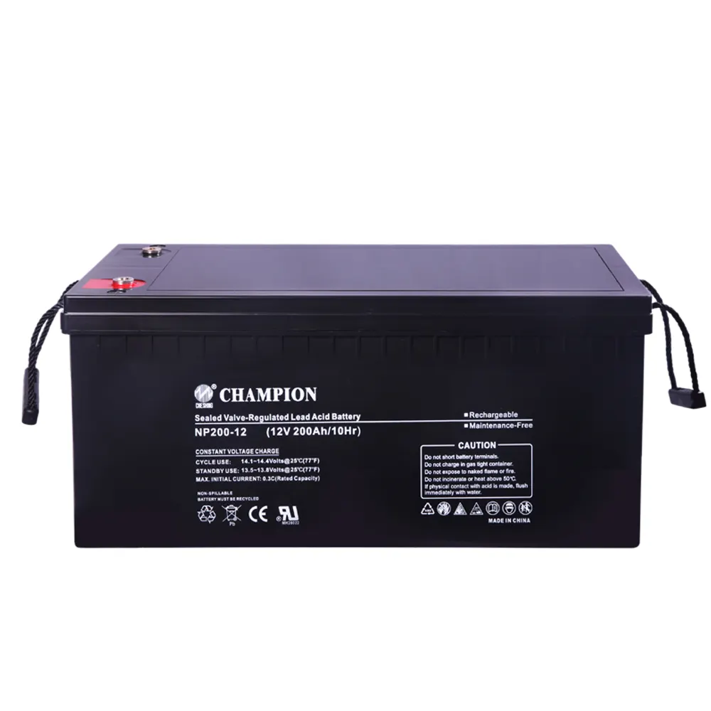 China CHAMPION Fabricante Agm 12V 200Ah chumbo ácido Energia Solar armazenamento VRLA Bateria ciclo profundo UPS bateria