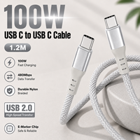 Câble USB C 100W PD à charge rapide, 1,2 m, 5A, en nylon tressé, Type C vers Type C, câble de données USB 2.0, OEM ODM, logo personnalisé