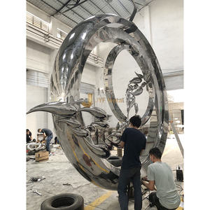 J253 Sculpture décorative de statue circulaire en acier inoxydable de grande taille pour le jardin - Product Image 2