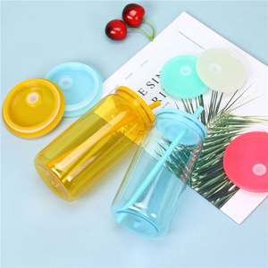 Nouvelle arrivée RTS 16Oz simple paroi sous vide pot en plastique coloré canette de soda avec couvercle couleur paille pour cadeau - Product Image 5