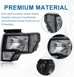 Phares Premium pour Ford F150 Pickup 2009-2014 F-150 2010 2011 2012 2013 Réflecteur Transparent Boîtier Noir - Product Image 2