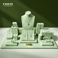 FORTE Vitrine à bijoux en daim vert, présentoirs et accessoires pour bijoux
