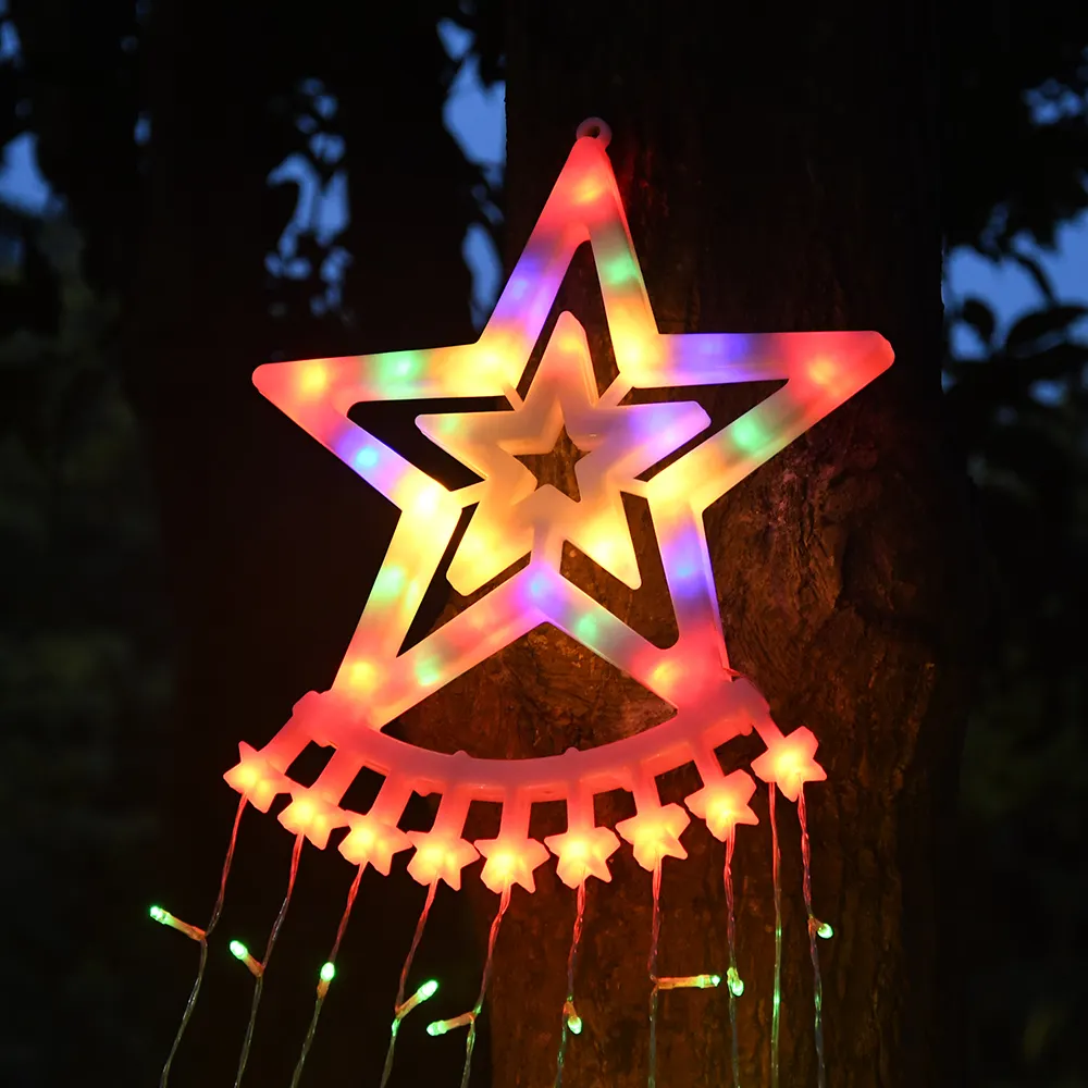 Lampe féerique de noël US/royaume-uni/ue, ornement de noël, lumière d'arbre, ligne de peau variable, guirlande avec étoile pour vacances, extérieur, intérieur