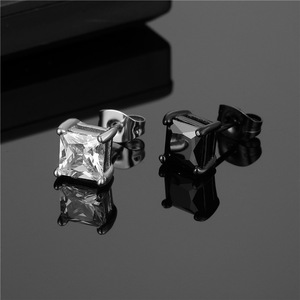 Trendy Round and Square Stainless Steel <strong>Stud</strong> <strong>Earrings</strong> with Small Crystal Zircon <strong>Black</strong> Zinc Plated Unisex for Anniversary - Product Image 2