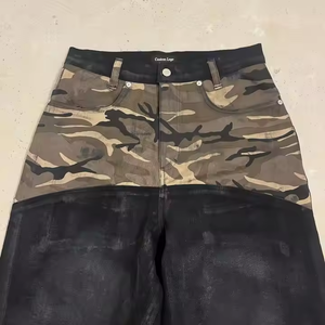 <span class=keywords><strong>Jeans</strong></span> Personalizzati in Cotone e Spandex con Patchwork, Gamba Larga, Stampa Camouflage, Effetto Invecchiato, Patch in <span class=keywords><strong>Pelle</strong></span>, Stile Hip Hop Streetwear - Product Image 3