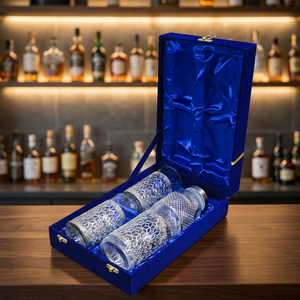 Juego de Vasos de Cristal de Lujo Reutilizables a Prueba de Fugas con Diseño de Malla Plateada en Caja de Terciopelo Azul para Uso en Hoteles, Regalo para Adultos - Product Image 3