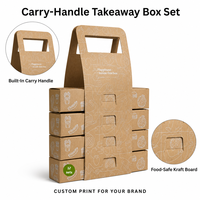 Caixa de Papelão Kraft Empilhável para Alimentos com Alça, Embalagem de Fast Food de 4 Camadas para Catering