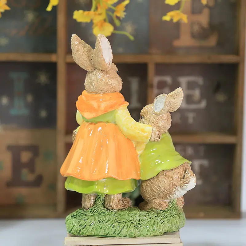 ईस्टर उपहार खरगोश बच्चों का कमरा डेस्कटॉप विंडो डिस्प्ले प्रोप सजावट प्यारा राल बनी खरगोश की मूर्ति राल खरगोश मूर्तिकला