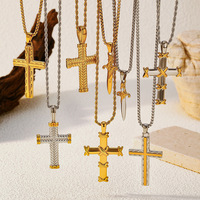 Collier en chaîne de bambou en acier inoxydable plaqué or 18 carats avec pendentif croix minimaliste, bijoux tendance Instagram, cadeau unisexe