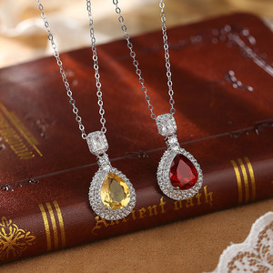 Collier Pendentif Double Halo en Améthyste Vente en Gros, Argent Sterling 925, Grenat Naturel Taille Poire 8*10mm, Bijoux Fins - Product Image 2