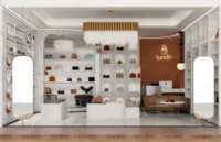 Design d'intérieur de magasin de chaussures et de sacs pour femmes Sundo, présentoir personnalisé pour chaussures et sacs de boutique