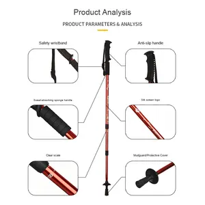 Bâtons de randonnée Cleye à trois sections en alliage d'aluminium avec absorption des chocs, poignée en T, embout en caoutchouc droit, fournitures de randonnée et de marche en plein air - Product Image 3