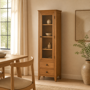 Vitrina Moderna de Roble Macizo con Puerta de Cristal, Gran Capacidad, Cajón Pequeño, para Sala de Estar, Comedor, Estilo Antiguo - Product Image 3