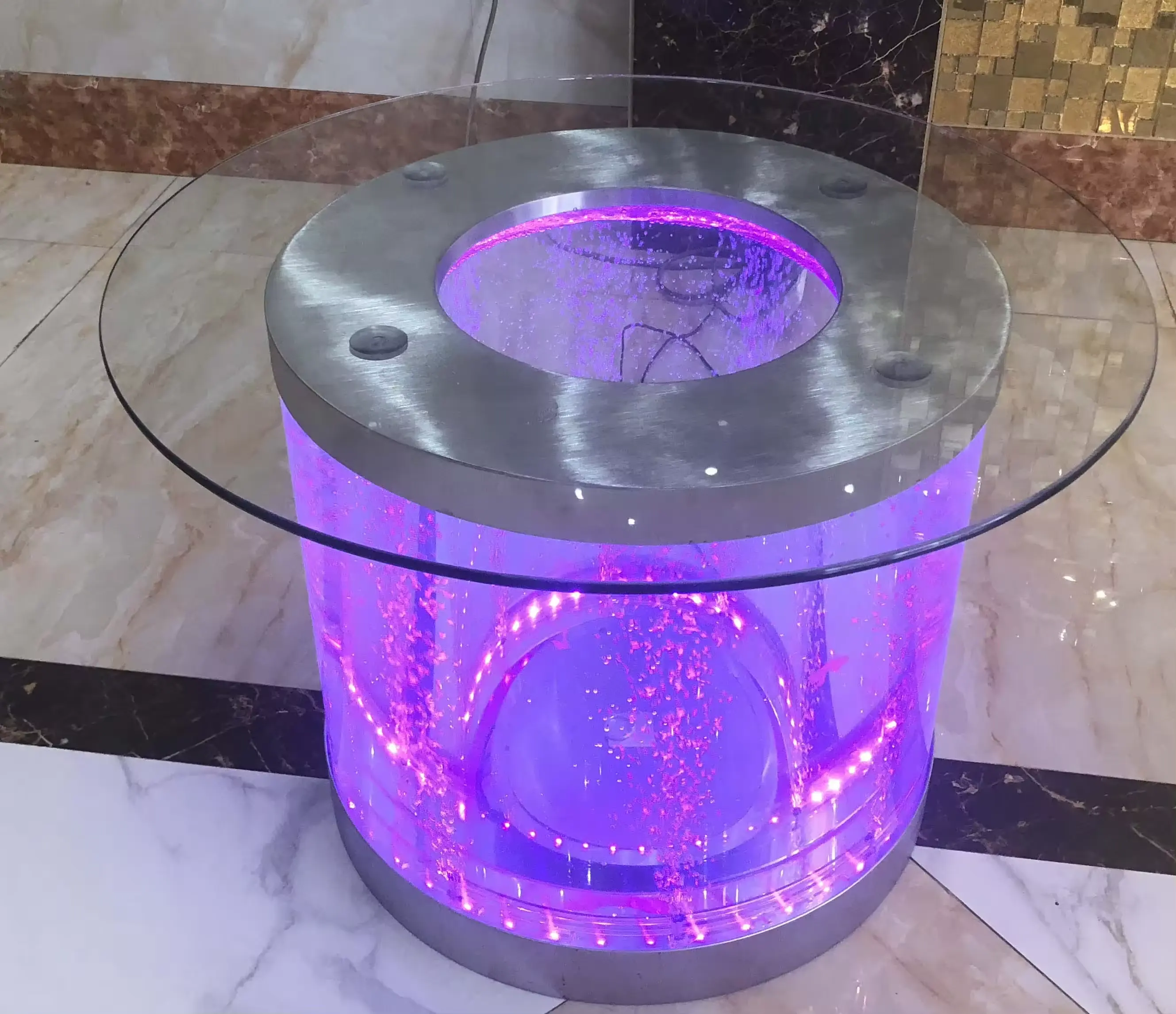 Meubles acryliques créatifs table ronde de salle à manger acrylique LED rougeoyante d'aquarium