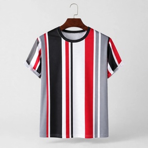 เสื้อยืดแขนสั้นลายทางผู้ชาย คอกลม ทรงปกติ ผ้าฝ้ายเจอร์ซีย์ ระบายอากาศได้ดี เสื้อยืดคุณภาพสูงสำหรับผู้ชาย - Product Image 1