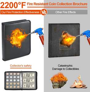 Pochette de rangement 36 manches pour billets de banque et 360 poches ignifuges Collection de pièces de monnaie Livre de collection à fermeture éclair <span class=keywords><strong>Album</strong></span> de pièces de monnaie - Product Image 3