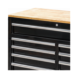 46-Inch Black Metal <b>Tool</b> Storage Roller Cabinet with 9 <b>Drawers</b> Wooden Workbench and 4 Casters for Garage Workshops - Product Image 3