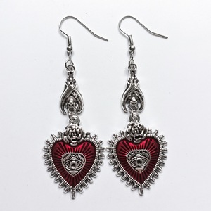 Pendientes Unisex de Aleación con Forma de Corazón de Rosa Salvaje, Estilo Gótico Oscuro, Punk, Retro Europeo y Americano, con Gota de Aceite y Ojo de Sangre - Product Image 5