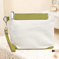 Tas Zipper Eco Canvas dengan Tali Pergelangan Tangan, Dompet Kulit, Organizer Kosmetik, Tas Makeup