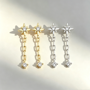 Korean Trendy 18K Gold Plated Cubic Zirconia Long Tassel Dangle Star <b>Stud</b> <b>Earrings</b> for Women - Product Image 1