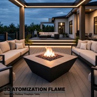 Table de cheminée extérieure en pierre revêtue de céramique, foyer bioéthanol à flamme atomisée 3D avec télécommande pour projets de terrasses et d'hôtels