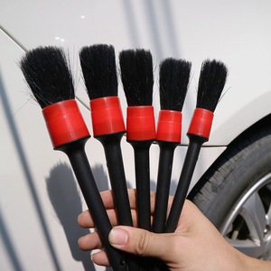 Car Wash <b>Brush</b> Set 5 Piece Black Red Fine Bristle For Air <b>Vents</b> And Gaps Cleaning Detailing Tool - Product Image 2