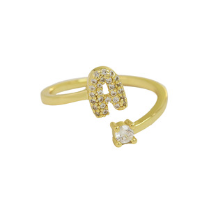 Bague en forme de lettre de l'alphabet pour femmes, ton or, micro pavé de zircone cubique, bijoux cadeau - Product Image 5