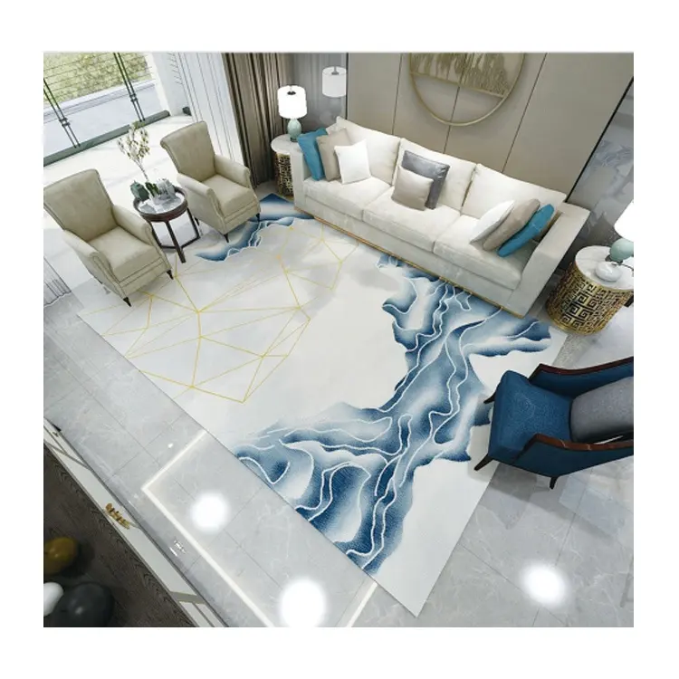 Blaue und goldene Linie Teppiche Maschinen gefertigte Tapeten Redondos runder Teppich für Wohnzimmer