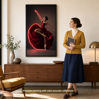 Décoration murale d'hôtel : Grande peinture murale verticale LED abstraite en toile noire brillante avec cristaux de porcelaine