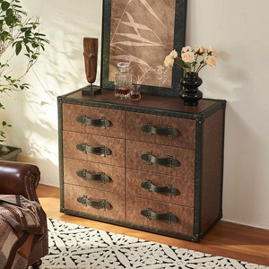 Cassettiera <span class=keywords><strong>in</strong></span> Vera Pelle Cerata Stile Americano Retrò, Mobile Contenitore da Parete Vintage Francese per Camera da Letto e Soggiorno, per Villa - Product Image 3