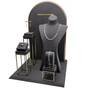 En gros personnalisé en bois de luxe bijoux présentoir conception bijoux affichage ensemble porte-anneau pour magasin