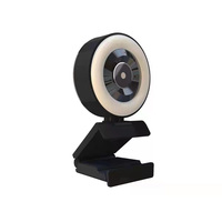 Webcam USB 1080P 60fps dengan lampu cincin, kamera Web untuk streaming langsung