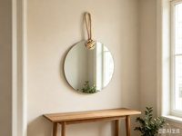 Miroir mural rond sans cadre avec accroche en corde de jute, miroir décoratif suspendu pour salle de bain, décoration murale, décoration intérieure