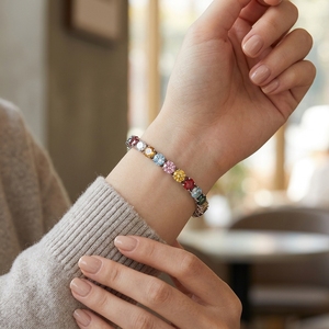 Bracelet jonc PYQ S925 en argent sterling avec chaîne tennis et moissanite arc-en-ciel 3/4/5/6,5 mm – Rose, bleu, rouge, vert – Moissanite polyvalente - Product Image 6