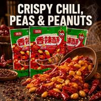 Snack Crujiente Picante Dorado, Tamaño Doble, Guisantes Amarillos con Sésamo y Cacahuetes Picantes, Aperitivo Diario 62g 160g, Suministro OEM, Precio de Fábrica