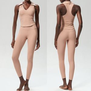 Ensemble de yoga pour femmes, débardeur à col en V, leggings taille haute, <span class=keywords><strong>tenue</strong></span> de sport pour le tennis, la course à pied, la gym et le fitness - Product Image 4