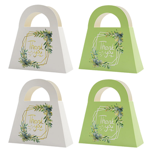 Boîtes en carton pour cadeaux de mariage, forme sac à main blanc et vert, recyclables, pliables, pour bonbons et friandises de mariage - Product Image 1