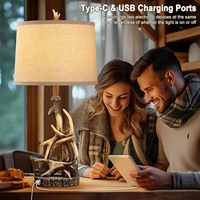 Lampes de table rustiques 27 ''lampes hautes en bois de cerf pour table d'extrémité de salon avec ports USB lampes de table de chevet de cabine de chambre à coucher