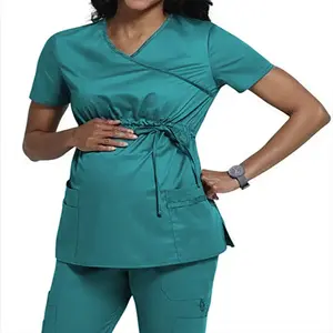 V-넥 스트레치 편안한 조깅 병원 의료 출산 착용 여성 스크럽 세트 세련된 간호