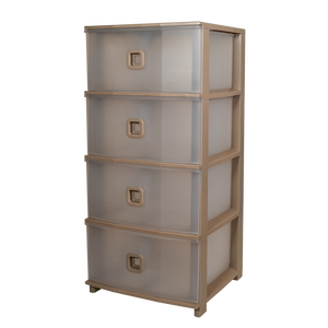 Unité de rangement empilable minimaliste Pratika Plus à 4 tiroirs 375x370x800mm en plastique PP taupe pour l'organisation de la maison et du bureau - Product Image 1