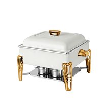 Chauffe-Plat Commercial de Table en Acier Inoxydable 9L Doré, Réchaud Buffet à Alcool avec Couvercle Roulant pour la Restauration