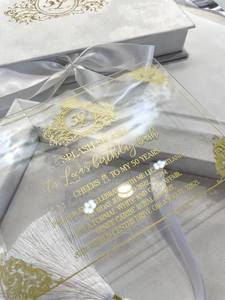 Invitaciones acrílicas transparentes <span class=keywords><strong>de</strong></span> primera calidad con borla Tarjetas RSVP impresas personalizadas <span class=keywords><strong>Caja</strong></span> <span class=keywords><strong>de</strong></span> invitación <span class=keywords><strong>de</strong></span> boda <span class=keywords><strong>de</strong></span> terciopelo marfil <span class=keywords><strong>de</strong></span> lujo - Product Image 4