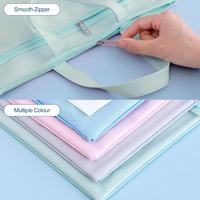 Bolsa de malla con cremallera de 11x13.7 pulgadas, 2 piezas, bolsa impermeable grande de doble bolsillo con asa, tamaño A4, almacenamiento de documentos plegable
