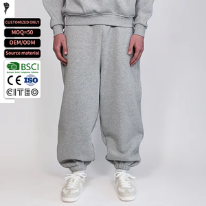 Pantalon de jogging décontracté pour homme OEM, couleur unie, taille élastique, bas de pantalon à revers avec poches, pantalon de survêtement - Product Image 1