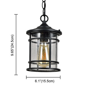 ET-002 Gros Fer En Plein Air Jardin Pendentif Lampe Plafonnier avec Finition Noire et Semences Cylindre En Verre Ombre IP44 E26/E27 - Product Image 3
