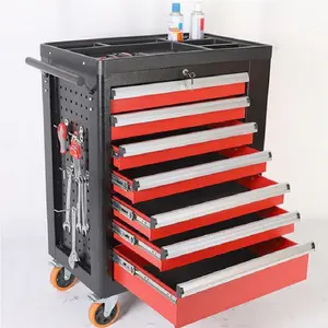 Steel 7 Drawer Workbench Workshop Roller Garage Metal Tool Cabinet Rolling Tool Chest Rolling Box Trolley Drawers Lock Tool Cart