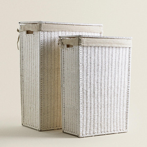 Foldable Paper Rope Woven Laundry <b>Basket</b> With Lid <b>Large</b> Capacity Rectangle Clothing Organizer Storage <b>Basket</b> - Product Image 2
